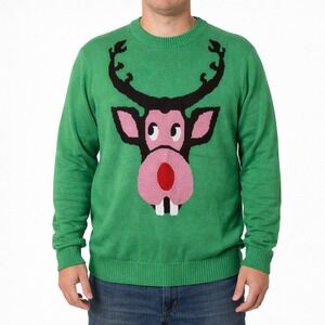 Tipsy Elves Ugly Christmas Sweater Reindeer Holiday Party Green‎ Acrylic L